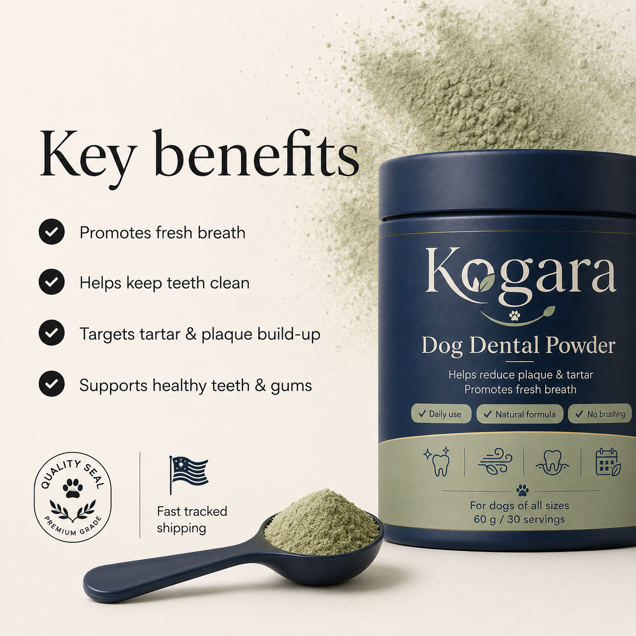Kogara™ – Dog Dental Powder | Fresh Breath & Clean Teeth Without Brushing